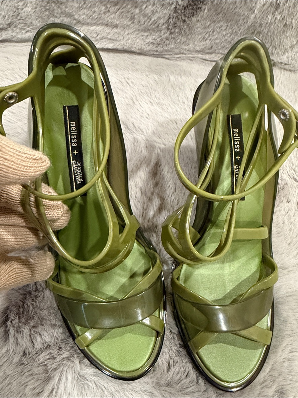 Melissa x Jean Paul Gaultier Punk Love Green Heeled Sandals Size 7 - Picture 4 of 12